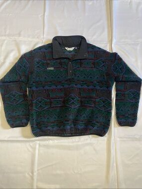 Columbia Men's Black Jacket with Green, Navy & Burgundy Patterned Lining